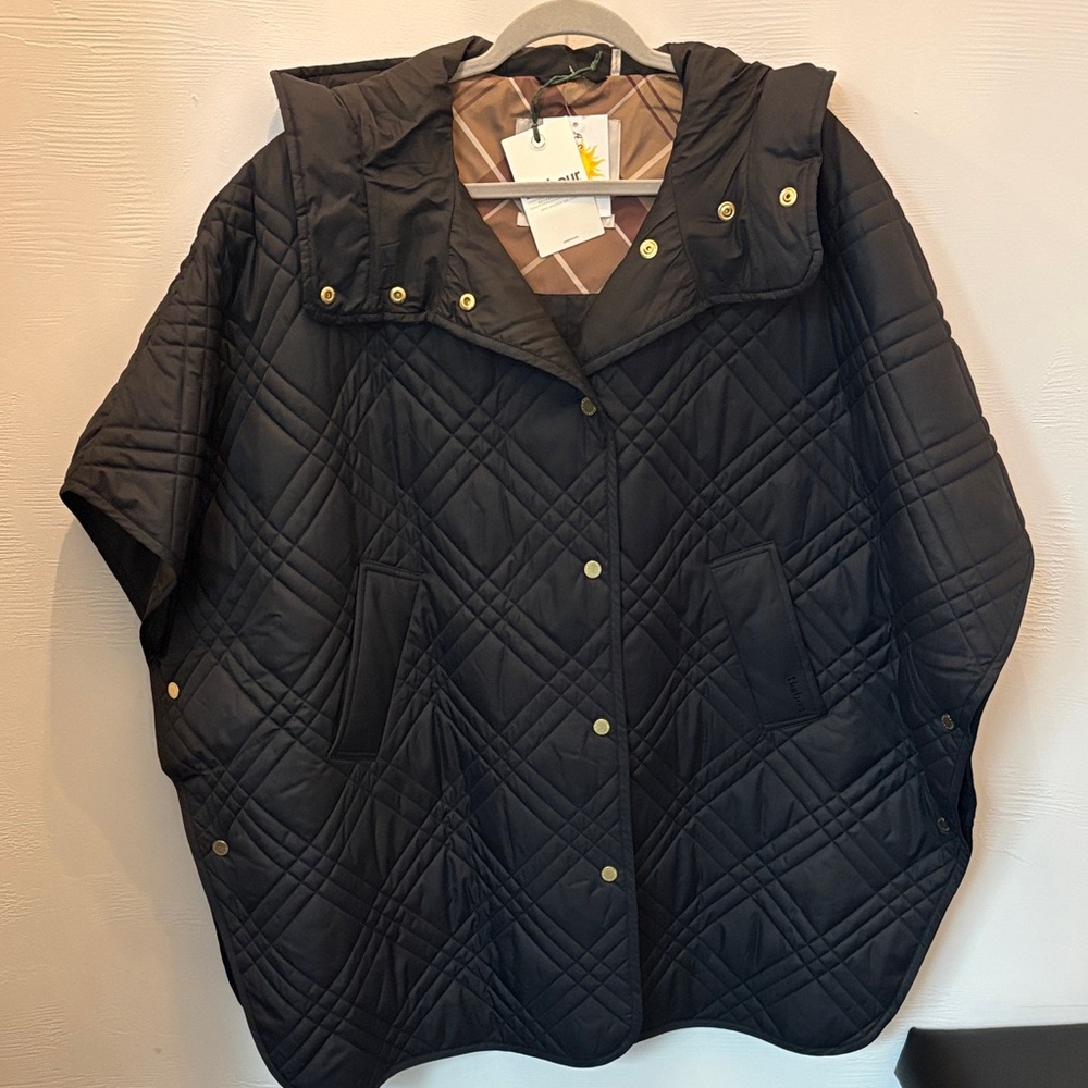 Barbour Black Quilted Hooded Cape